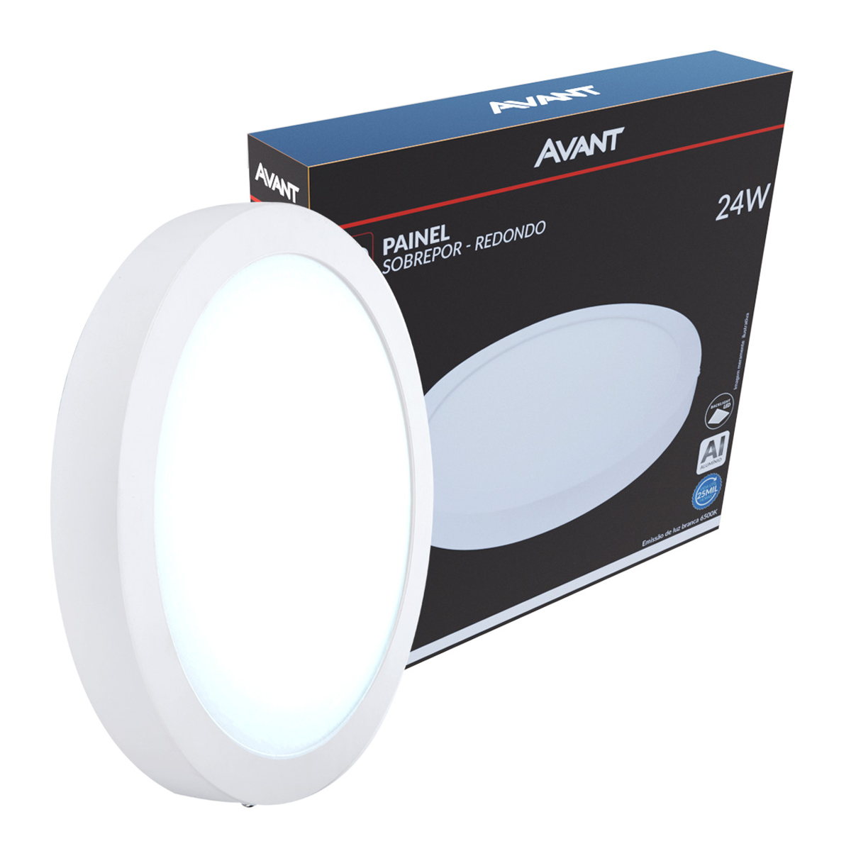 Painel Alumínio Sobrepor 24W 6500k Branco Frio 29cm Bivolt Redondo Avant