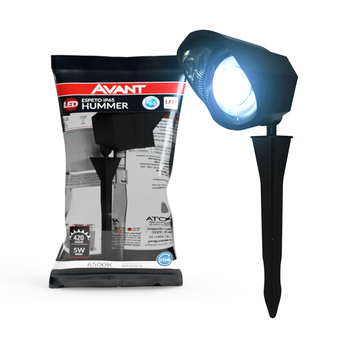 Espeto de Jardim Hummer 5W 6500k Branco Frio Bivolt Ip65 Preto Avant