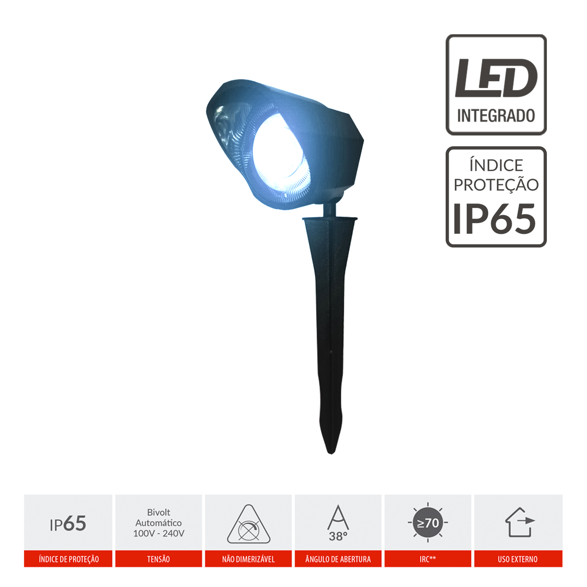 Espeto de Jardim Hummer 5W 6500k Branco Frio Bivolt Ip65 Preto Avant