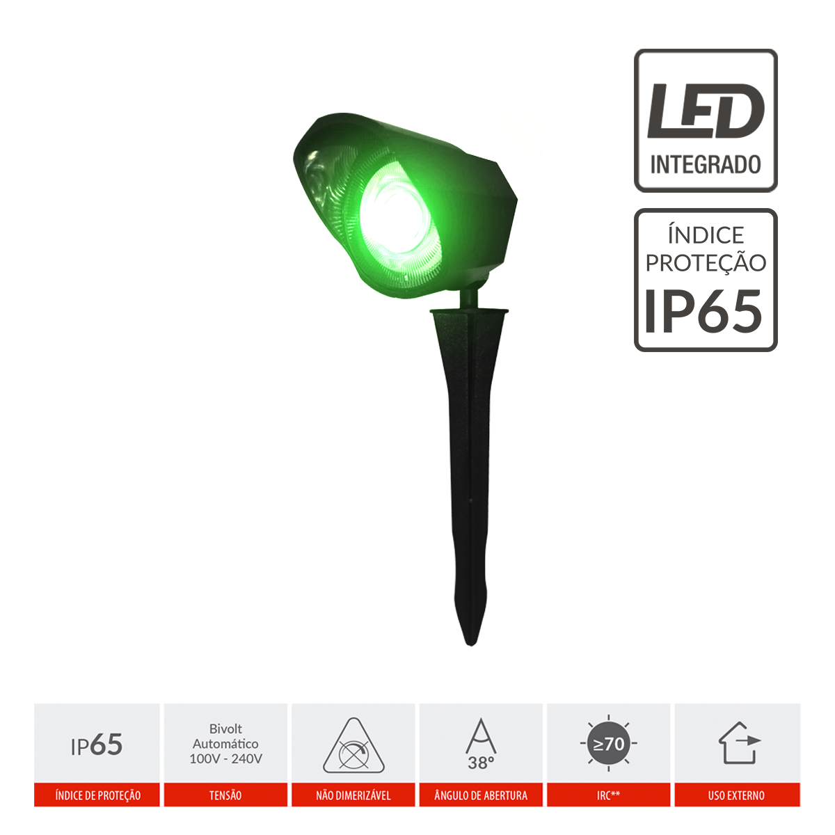 Espeto de Jardim Hummer 5W Luz Verde Bivolt IP65 Avant