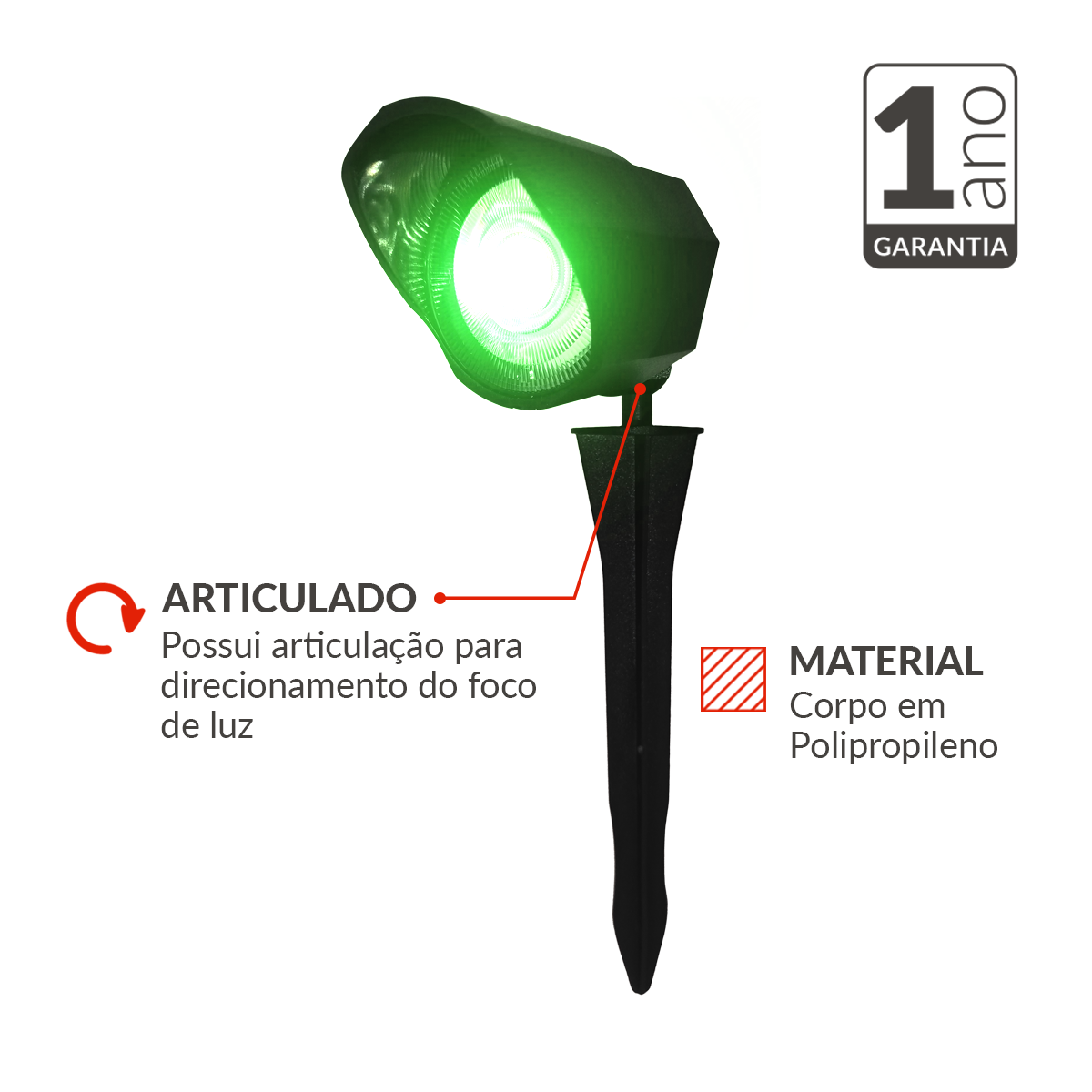 Espeto de Jardim Hummer 5W Luz Verde Bivolt IP65 Avant