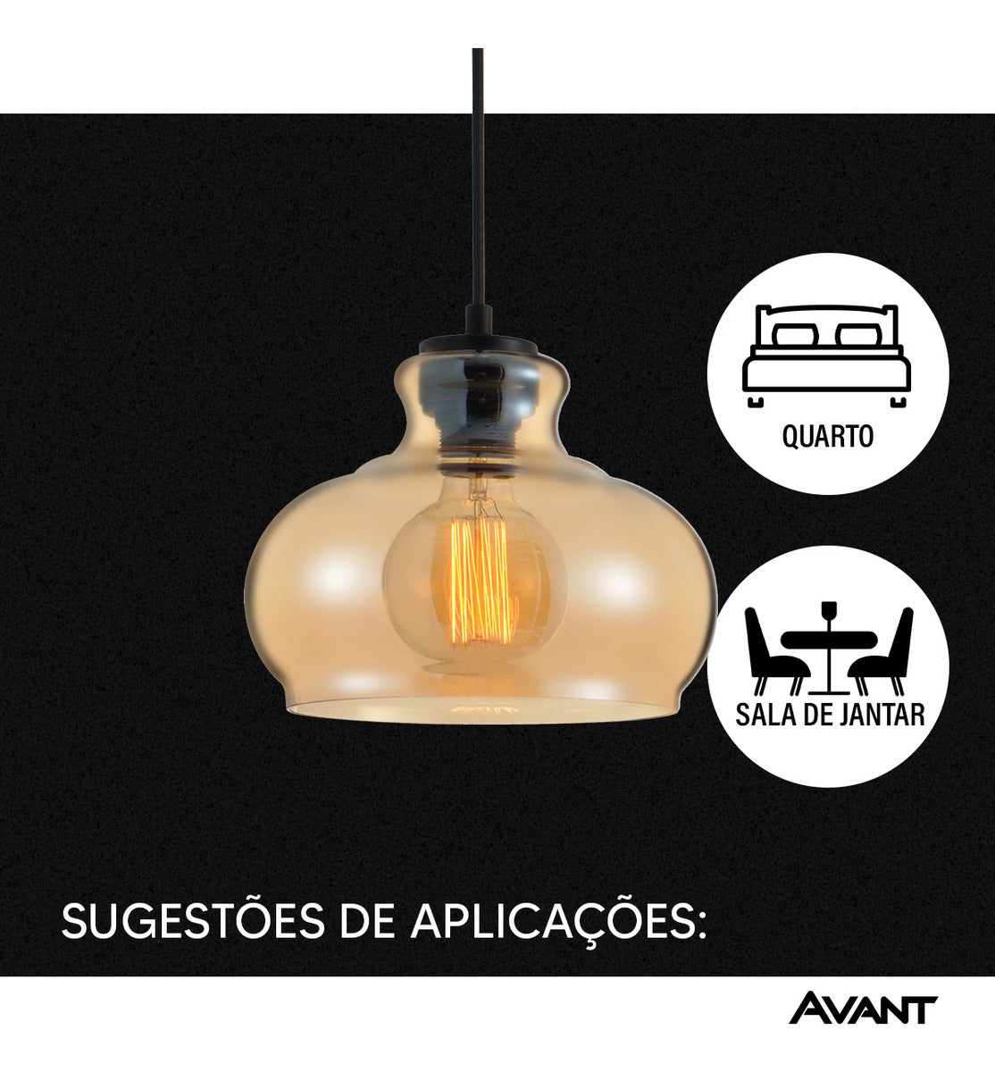 Pendente Led Rize Vidro E27 Preto Fosco Avant