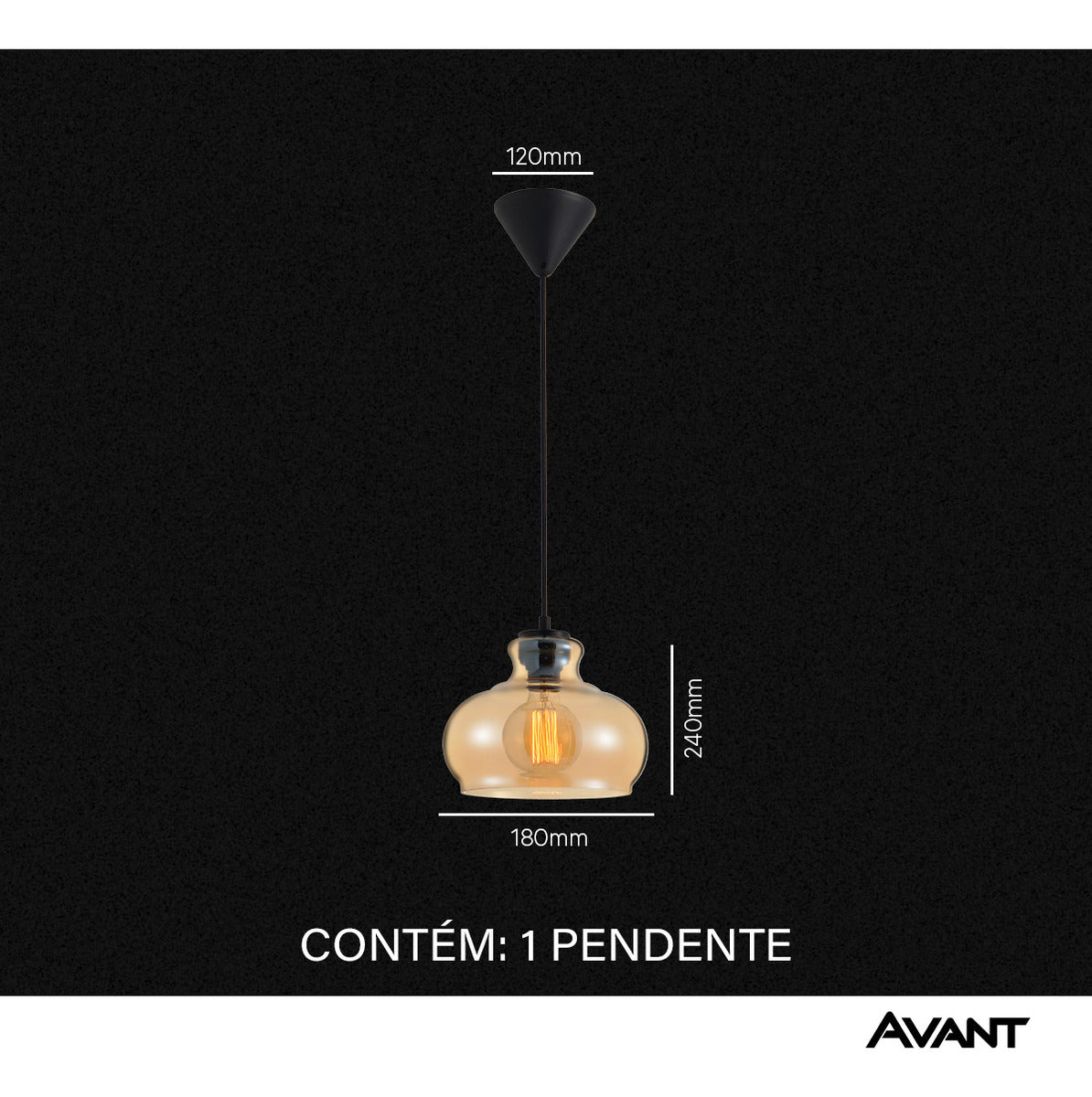Pendente Led Rize Vidro E27 Preto Fosco Avant