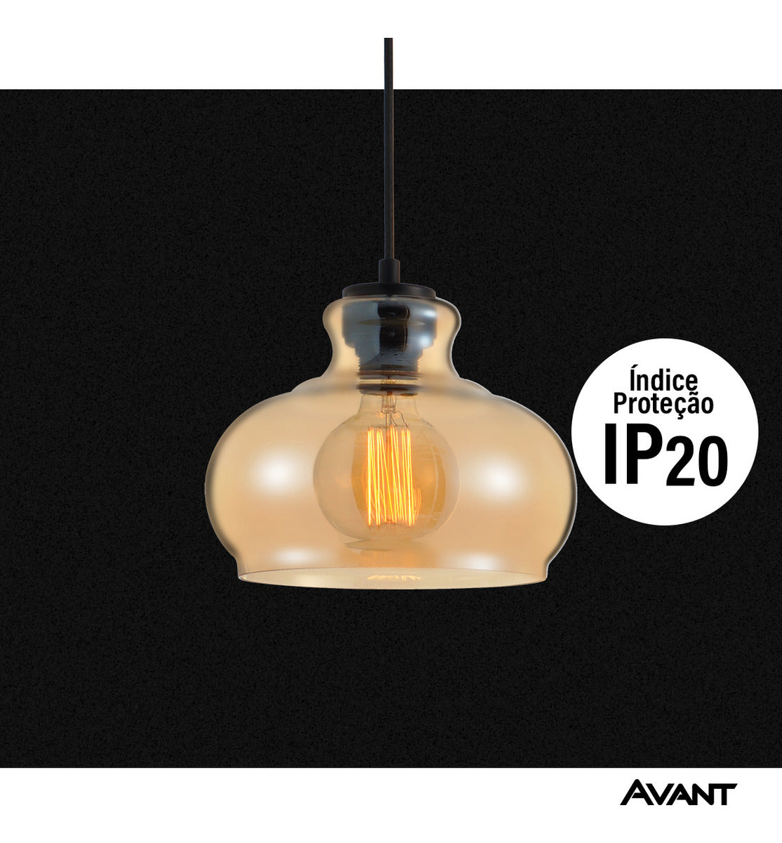 Pendente Led Rize Vidro E27 Preto Fosco Avant