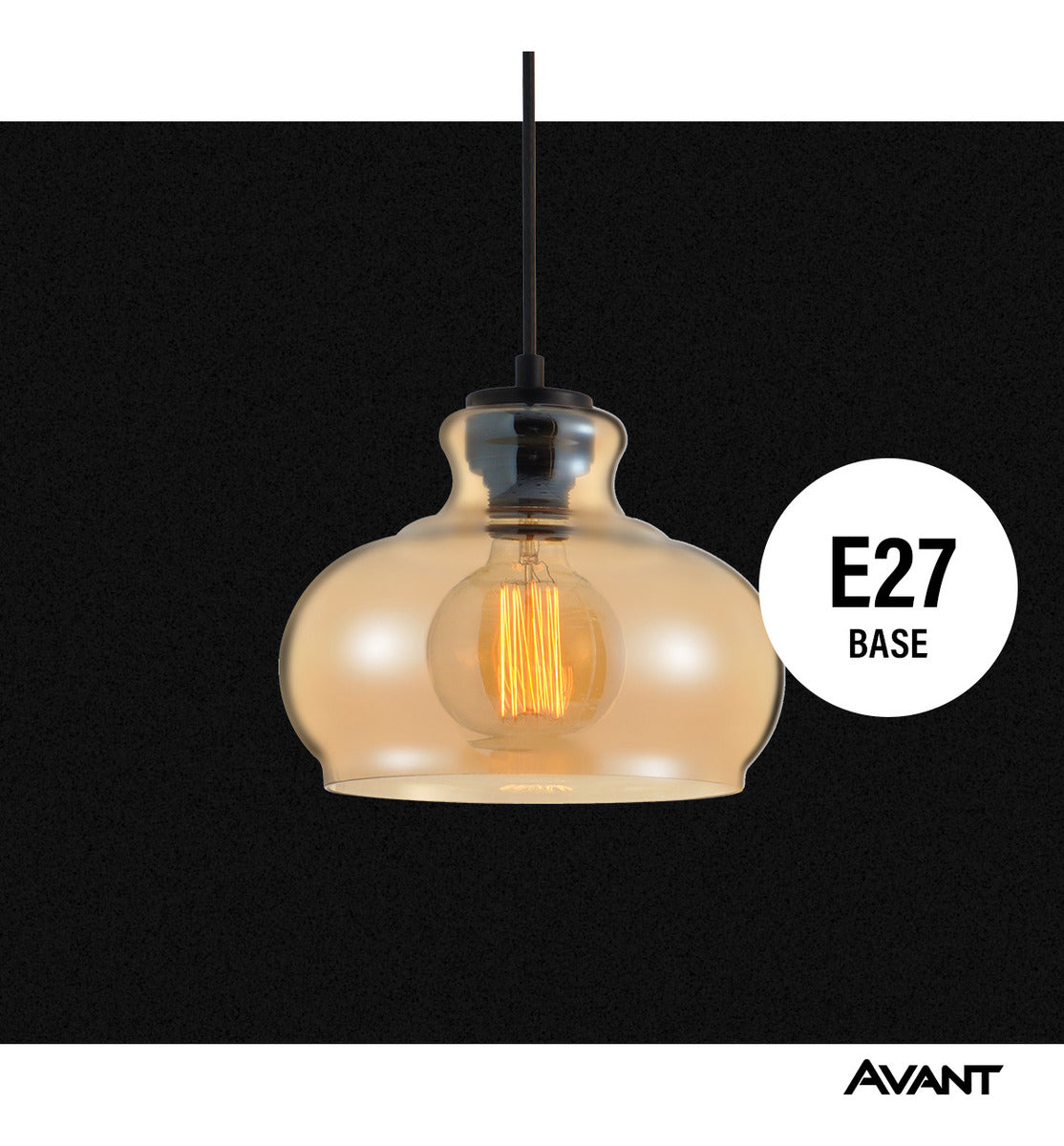 Pendente Led Rize Vidro E27 Preto Fosco Avant