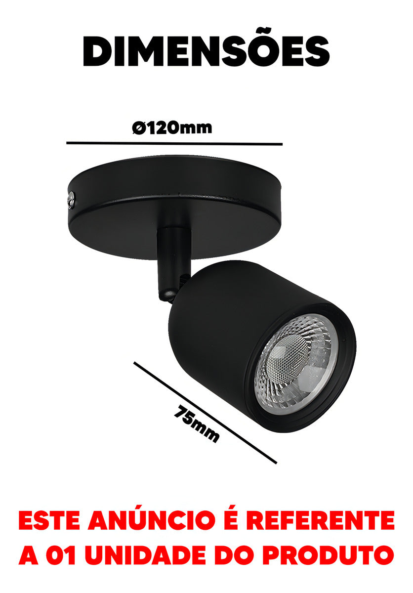 Spot Elegance Sobrepor 7W 6500k Branco Frio 110/220v Bivolt Preto Avant