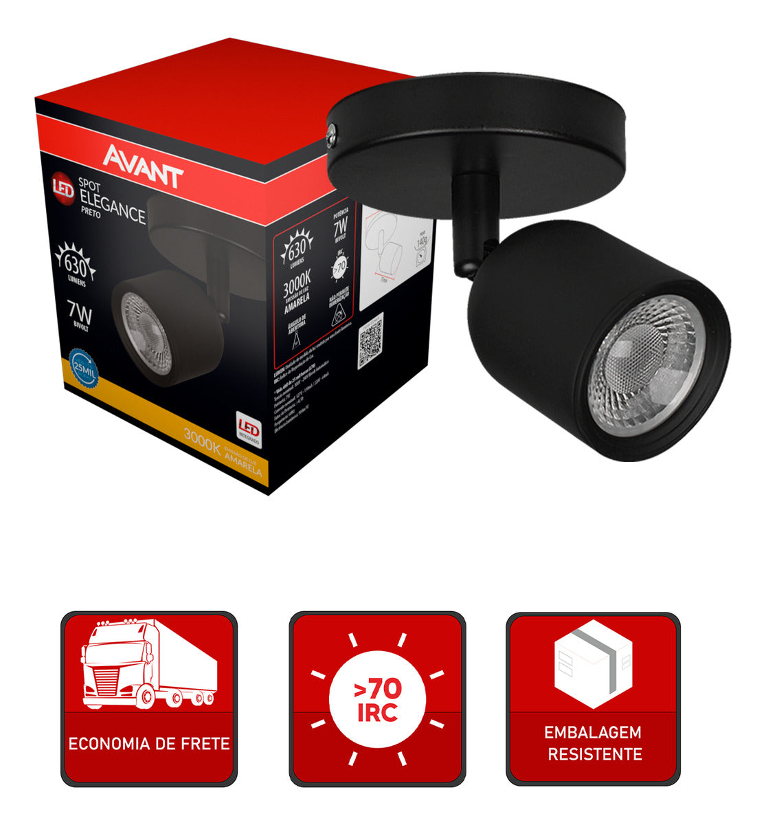 Spot Elegance Sobrepor 7W 3000k Branco Quente 110/220v Bivolt Preto Avant