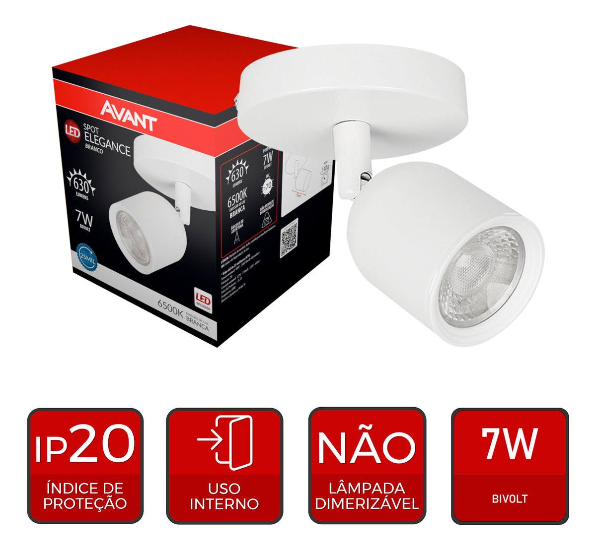 Spot Elegance Sobrepor 7W 6500k Branco Frio 110/220v Bivolt Branco Avant