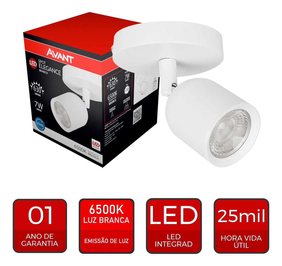 Spot Elegance Sobrepor 7W 6500k Branco Frio 110/220v Bivolt Branco Avant