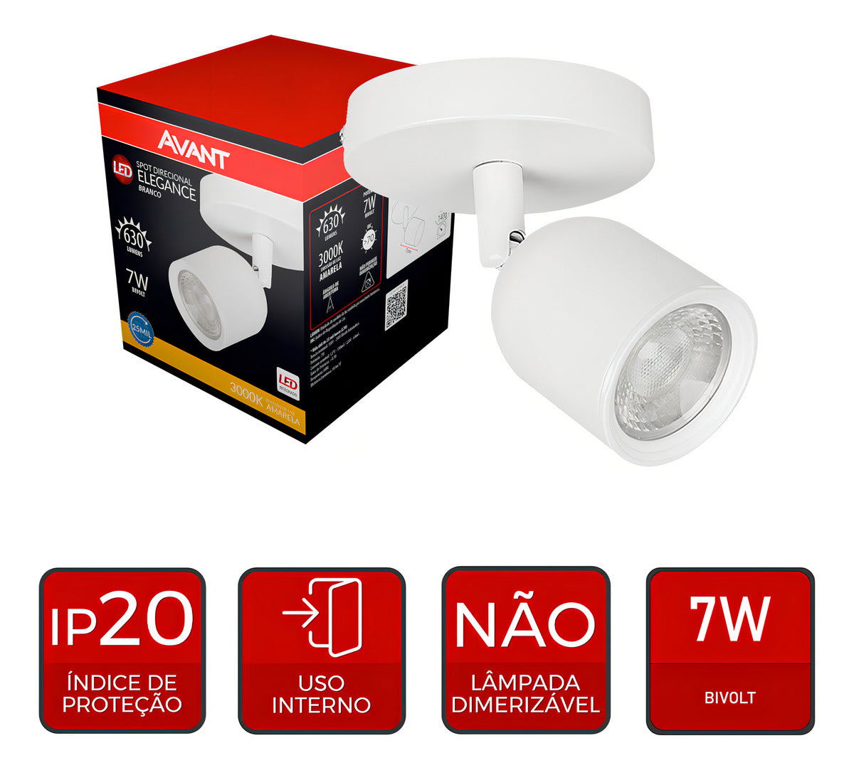 Spot Elegance Sobrepor 7W 3000k Branco Quente 110/220v Bivolt Branco Avant