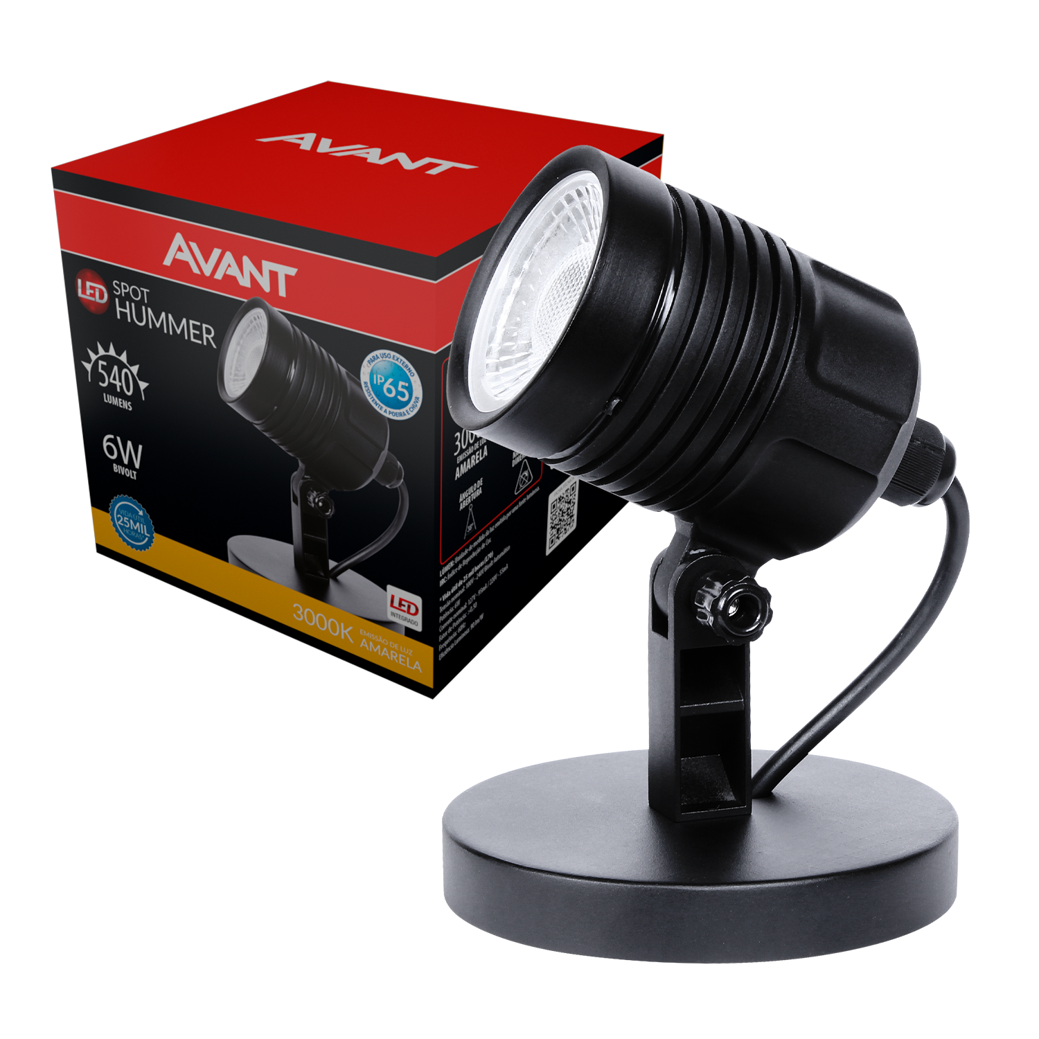 Spot Led Hummer Sobrepor 6w 3000k Branco Quente Bivolt Ip65 Preto Avant