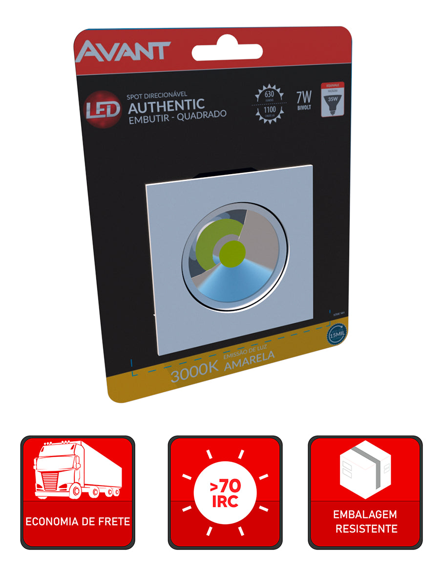 Spot Led Authentic Embutir 7w 3000k Branco Quente 11,8cm Bivolt Quadrado Branco Avant