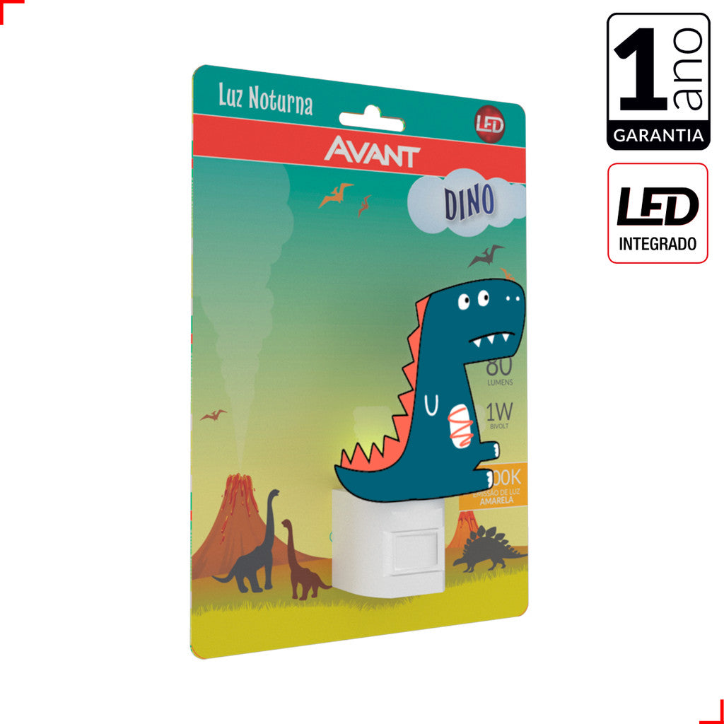Mini Abajur Dino Luz Noturna 1W 3000K Branco Quente Bivolt Avant