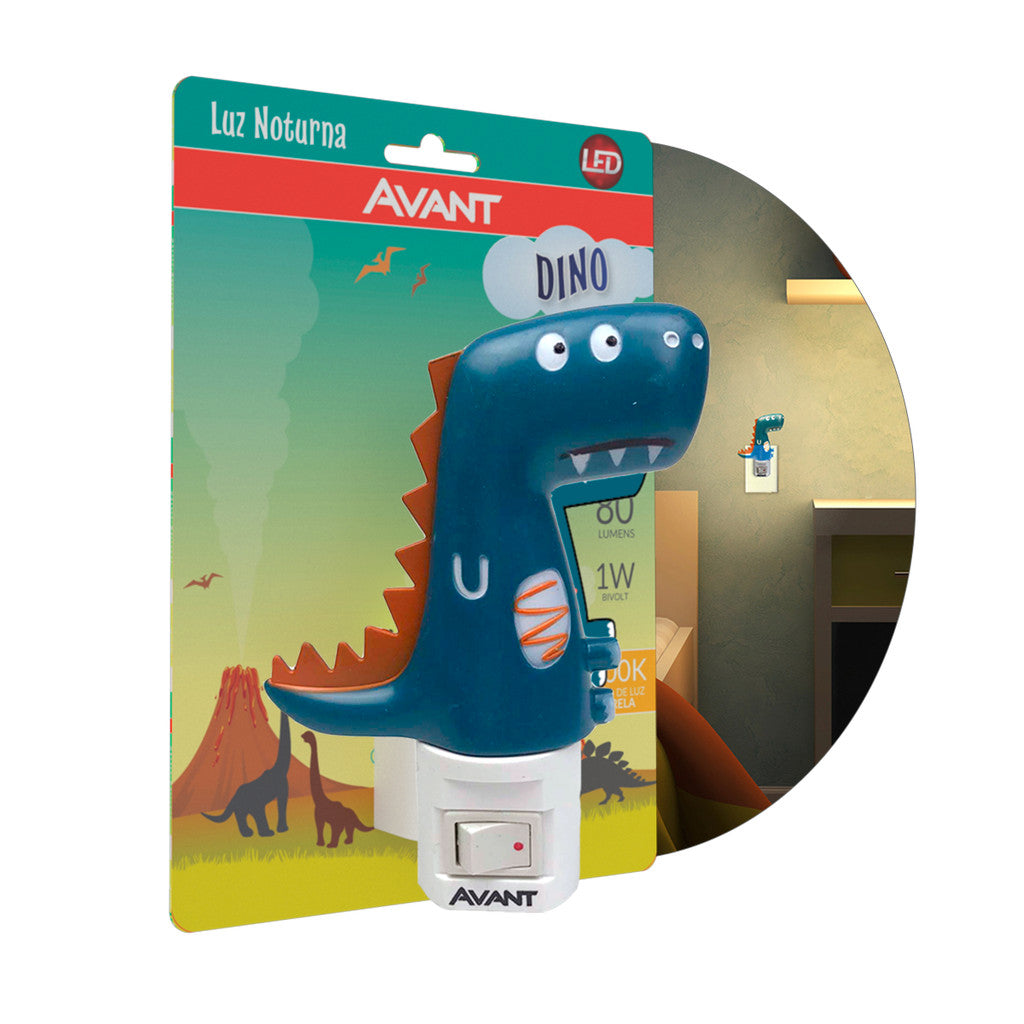 Mini Abajur Dino Luz Noturna 1W 3000K Branco Quente Bivolt Avant