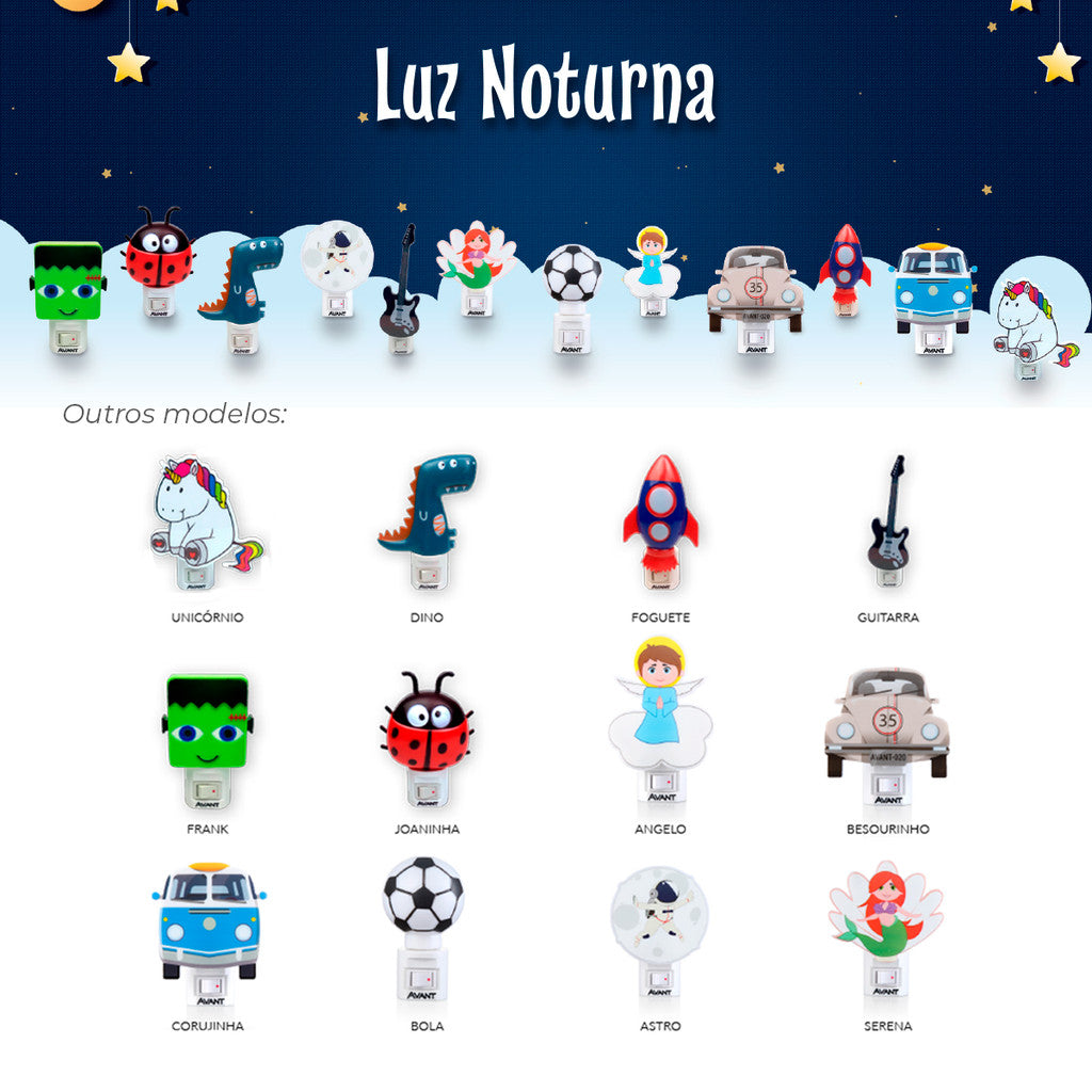 Mini Abajur Dino Luz Noturna 1W 3000K Branco Quente Bivolt Avant