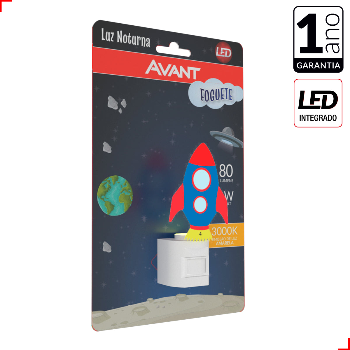 Mini Abajur Foguete Luz Noturna 1W 3000K Branco Quente Bivolt Avant