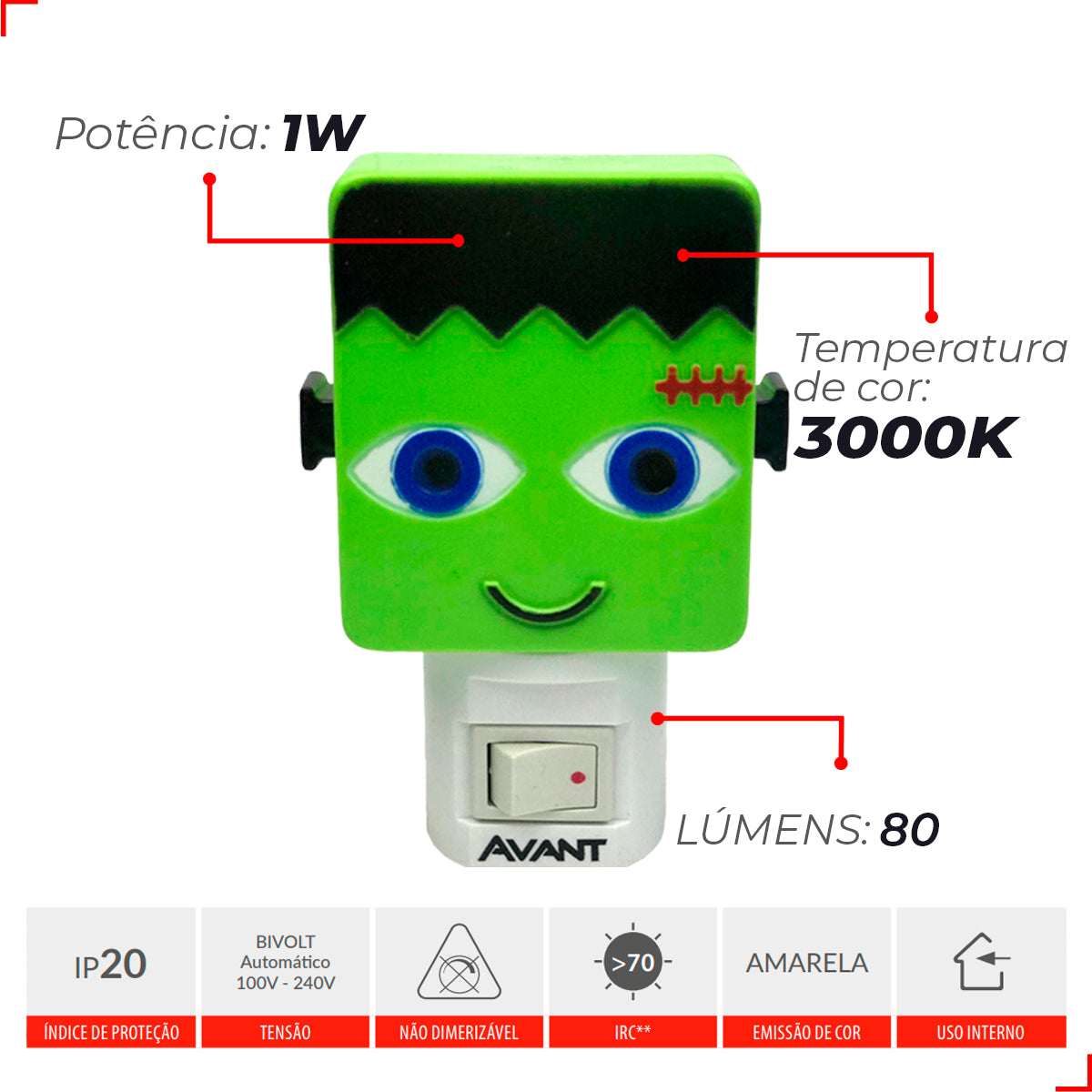 Mini Abajur Frank Luz Noturna 1w 3000k Branco Quente Bivolt Avant