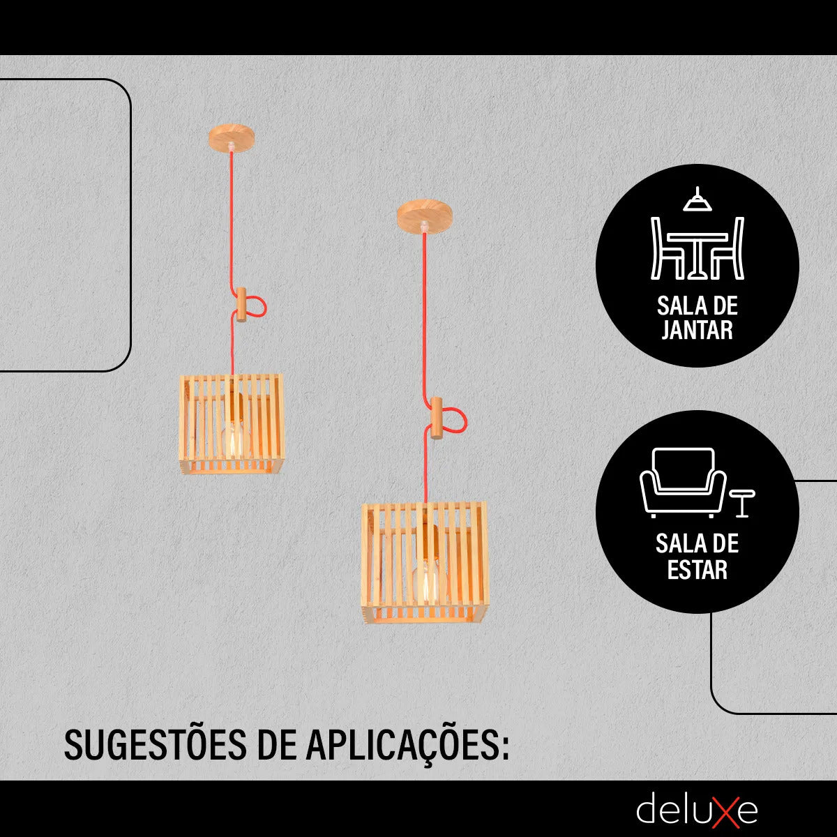 Pendente Led Oka Cube E27 Madeira Clara Deluxe