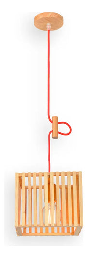 Pendente Led Oka Cube E27 Madeira Clara Deluxe
