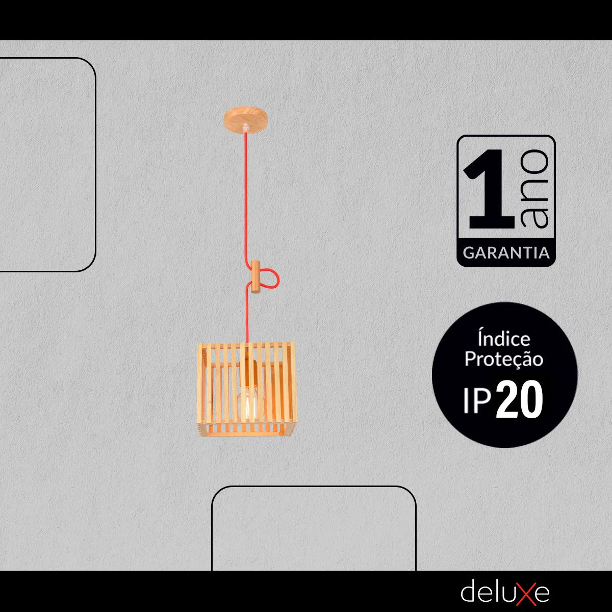 Pendente Led Oka Cube E27 Madeira Clara Deluxe