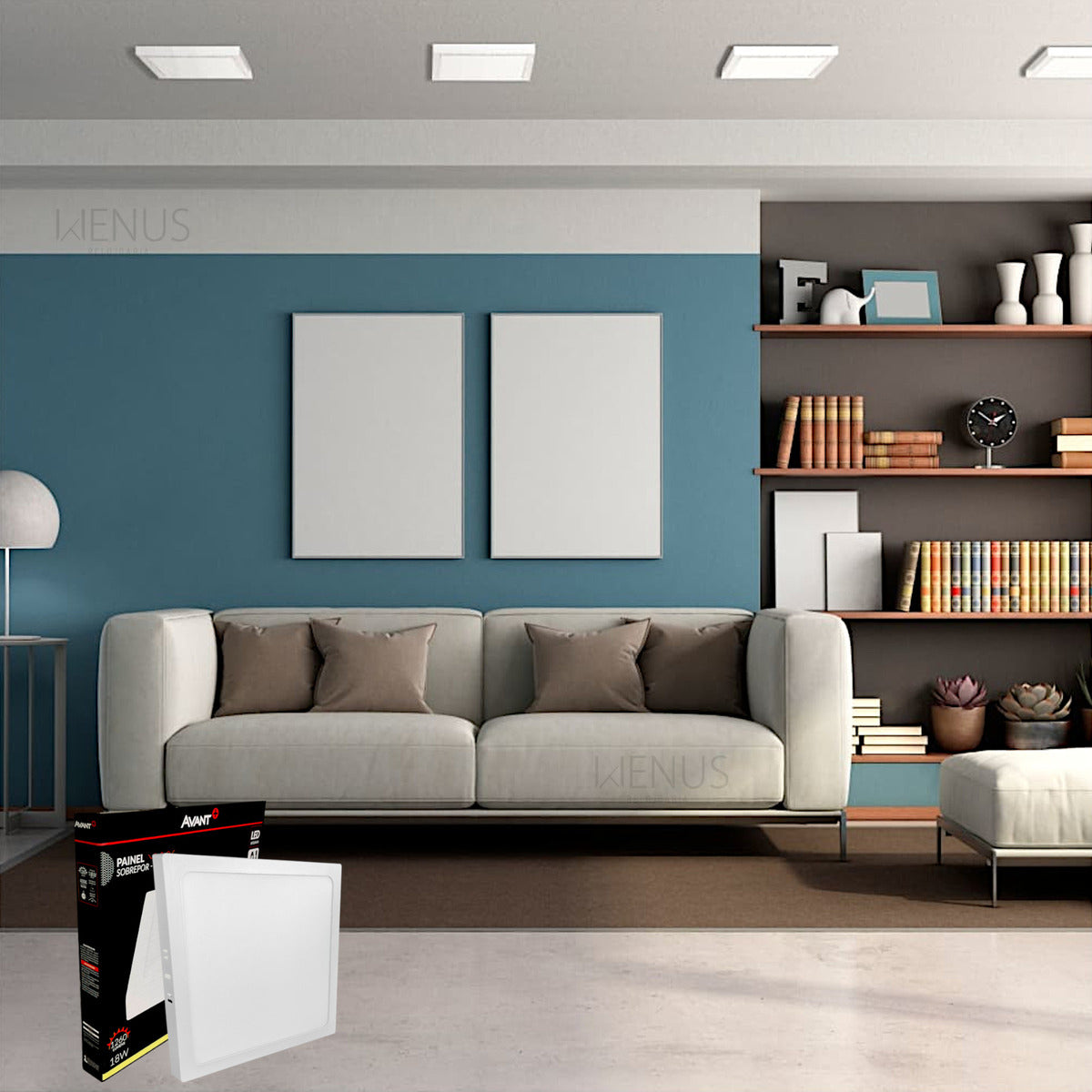 Painel Plafon Alumínio Sobrepor 18W 4000k Branco Neutro 22cm Bivolt Quadrado Avant