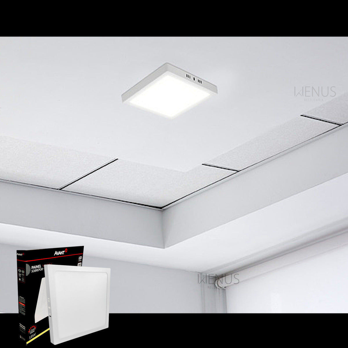 Painel Plafon Alumínio Sobrepor 18W 4000k Branco Neutro 22cm Bivolt Quadrado Avant