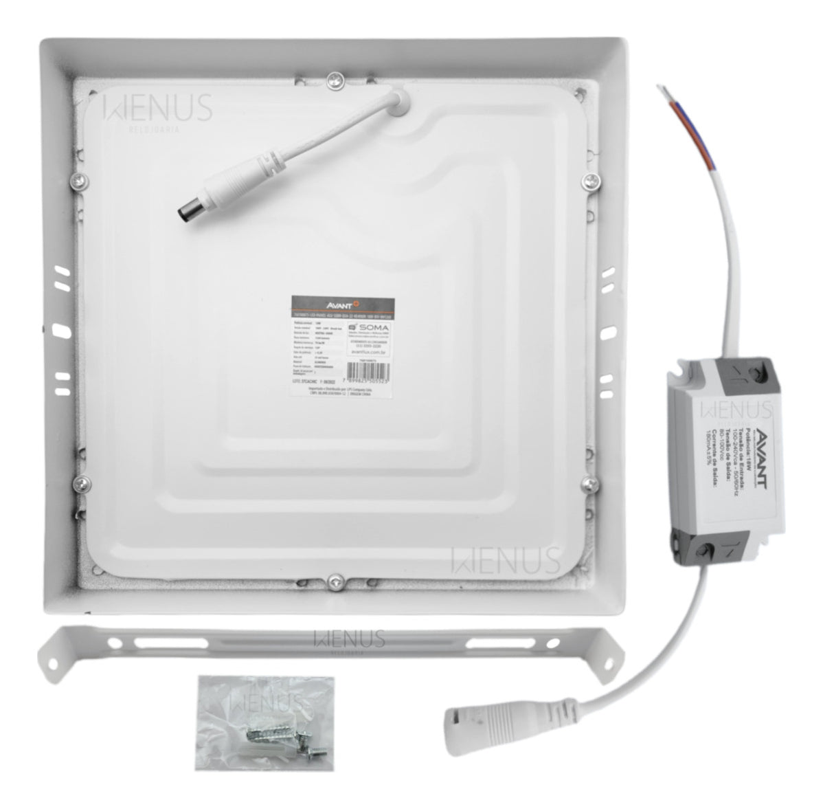 Painel Plafon Alumínio Sobrepor 18W 4000k Branco Neutro 22cm Bivolt Quadrado Avant
