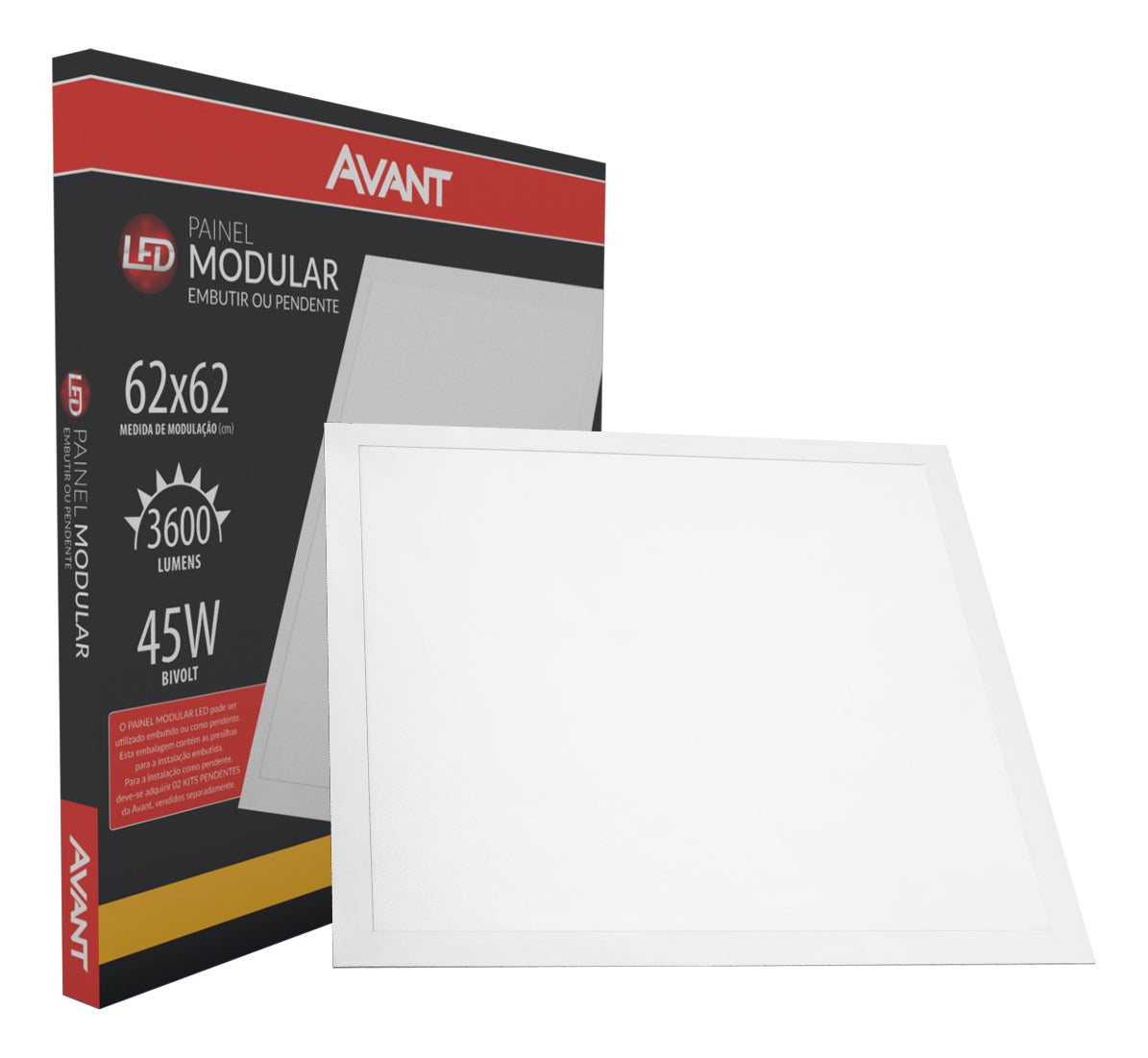 Painel Modular Embutir 45W 3000k Branco Quente 62cm Bivolt IP20 Quadrado Avant