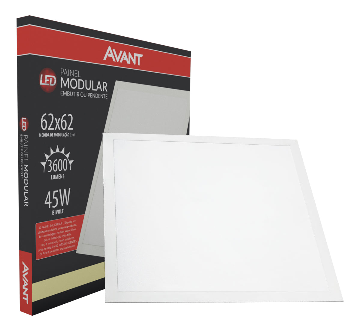 Painel Modular Embutir 45W 4000k Branco Neutro 62cm Bivolt Quadrado Avant