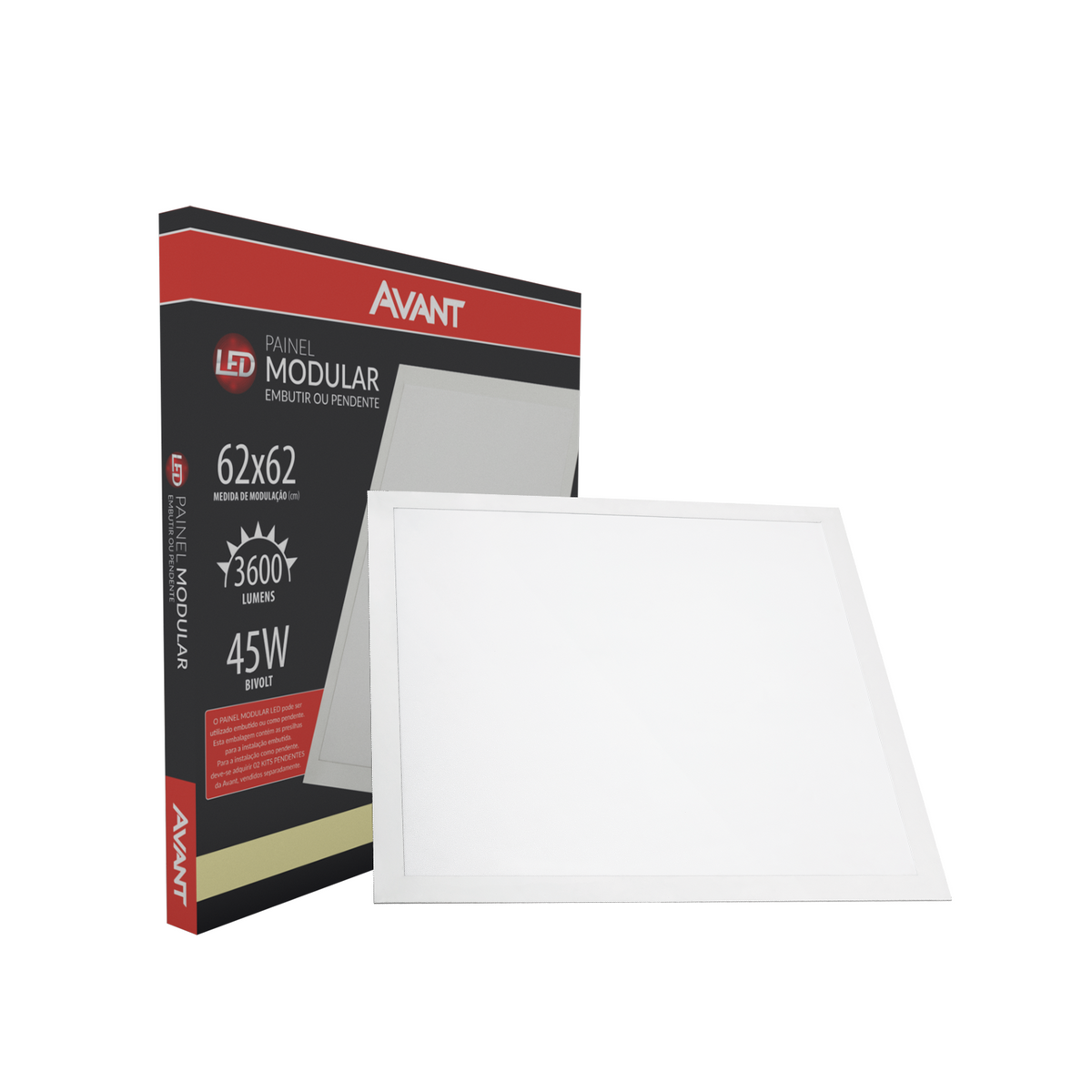 Painel Modular Embutir 45W 4000k Branco Neutro 62cm Bivolt Quadrado Avant