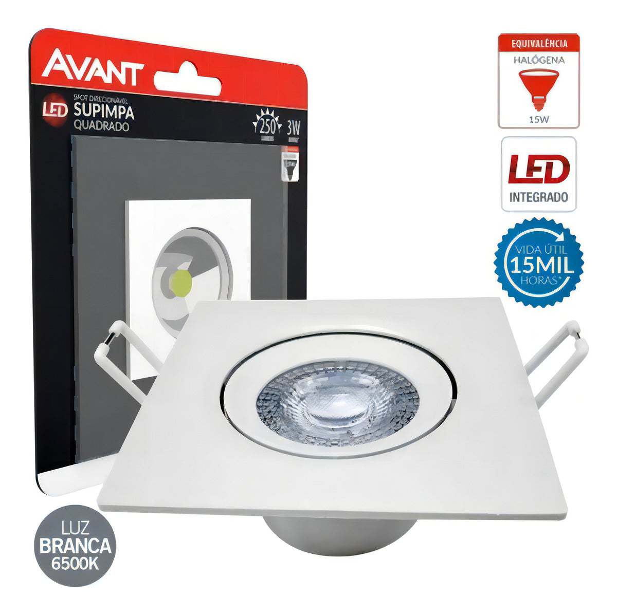 Spot Led Authentic Embutir 3w 6500k Branco Frio 7cm 110v/220v Bivolt Ip20 Quadrado Branco Cod: 865441376 Avant