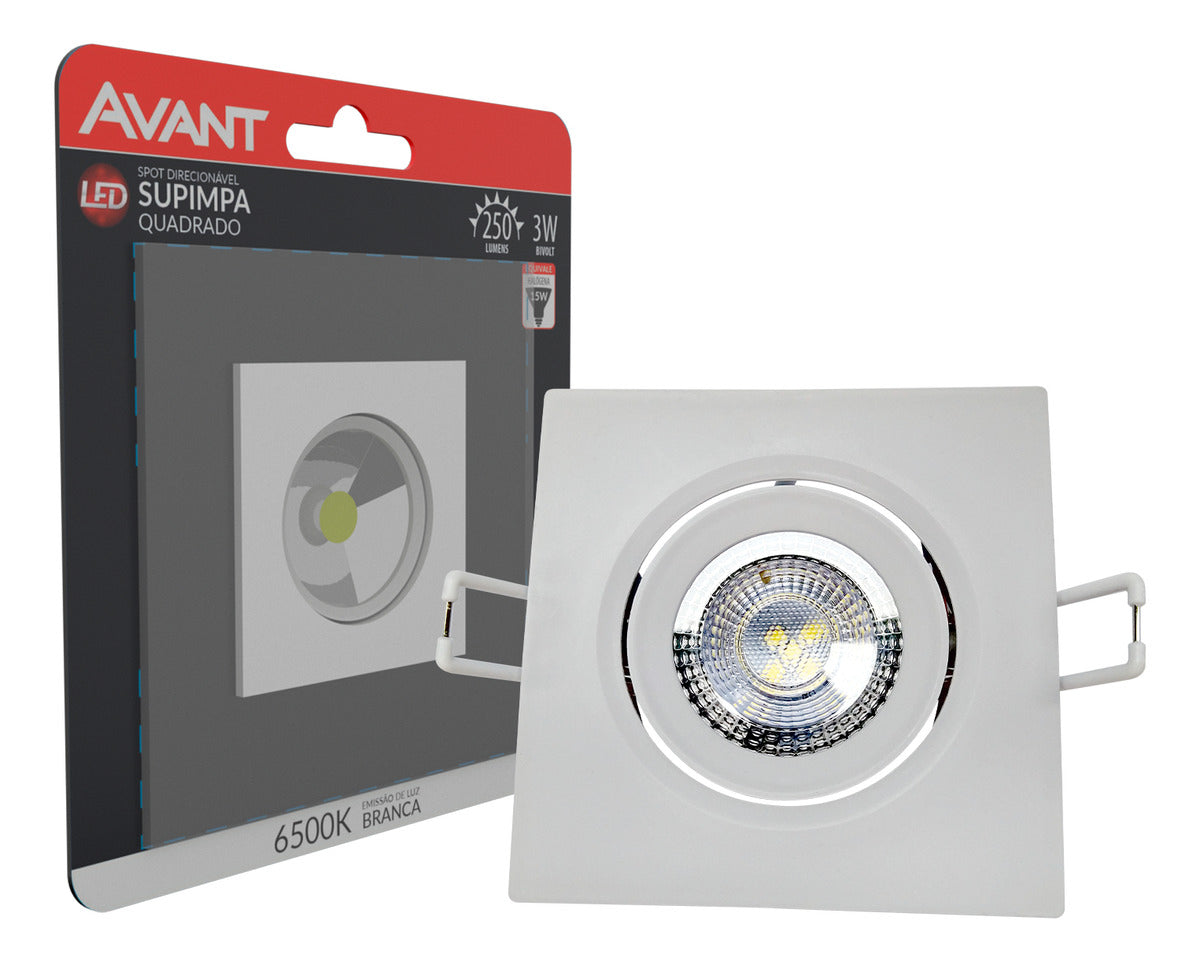 Spot Led Authentic Embutir 3w 6500k Branco Frio 7cm 110v/220v Bivolt Ip20 Quadrado Branco Cod: 865441376 Avant
