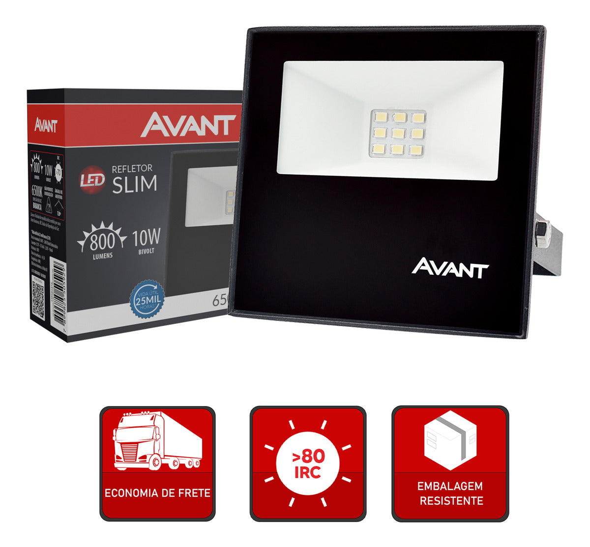 Refletor Slim 10W 6500k Branco Frio Bivolt IP66 Preto Avant