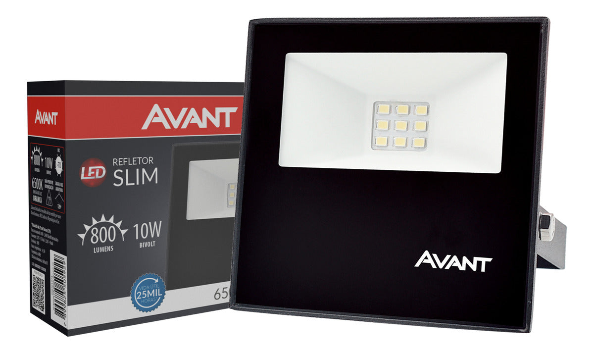 Refletor Slim 10W 6500k Branco Frio Bivolt IP66 Preto Avant