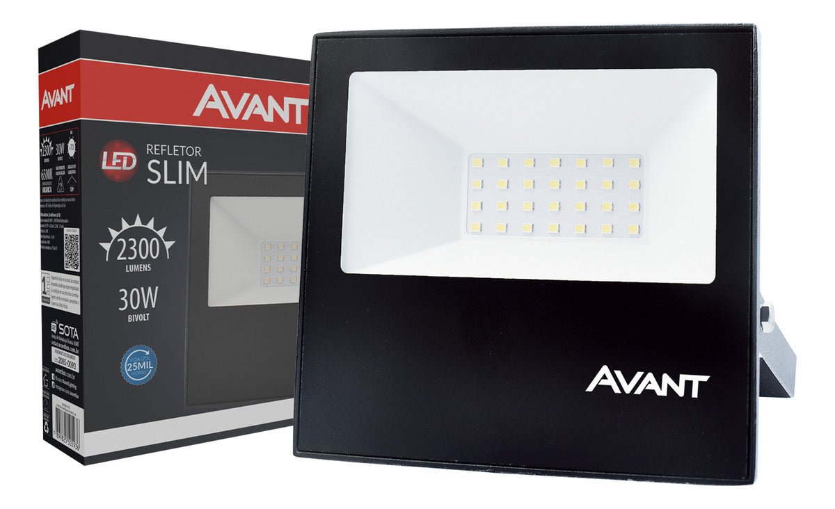 Refletor Led Slim 30w 6500k Branco Frio Bivolt IP66 Preto Avant
