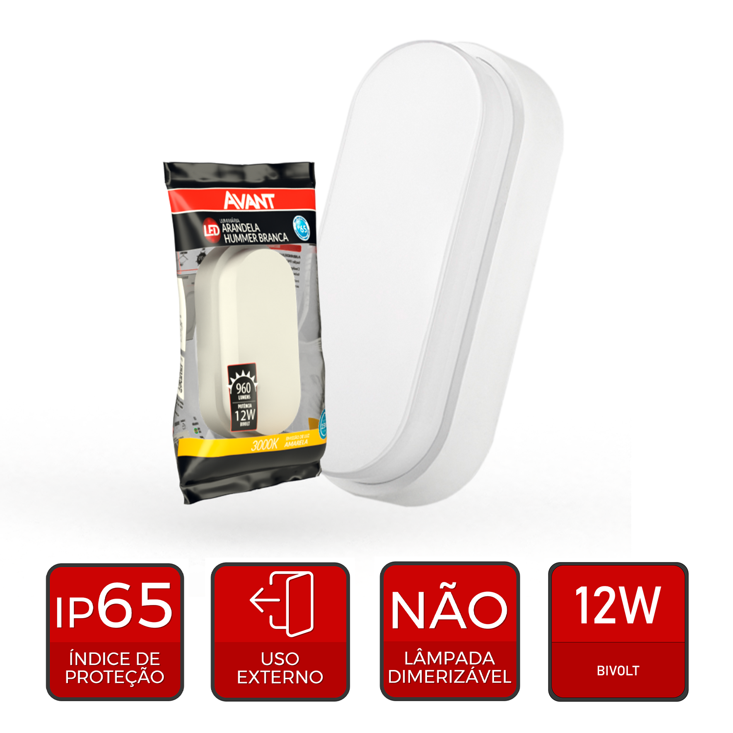 Arandela Hummer 12W 3000k Branco Quente Bivolt IP65 Branco Avant