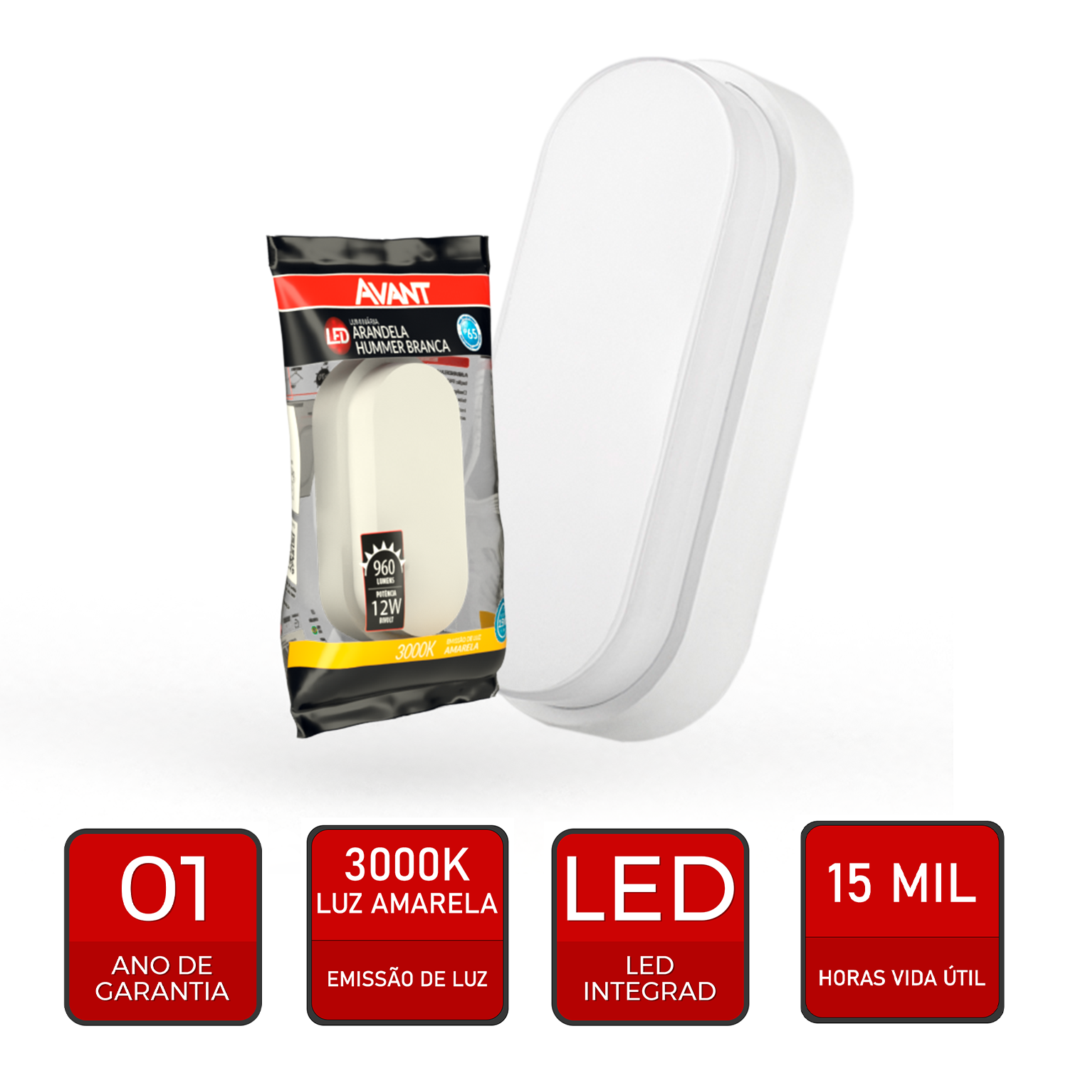 Arandela Hummer 12W 3000k Branco Quente Bivolt IP65 Branco Avant