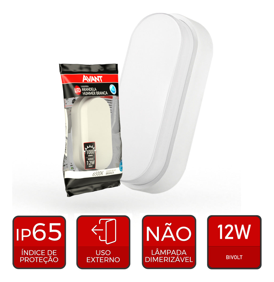Arandela Hummer 12W 6500k Branco Quente Bivolt IP65 Branco Avant