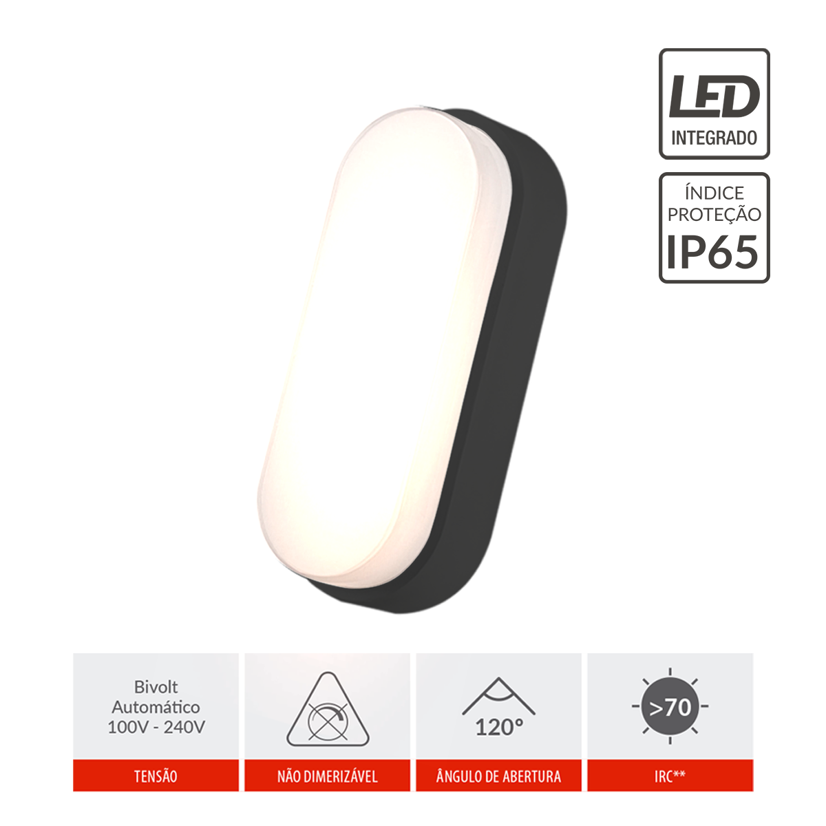 Arandela Hummer 12W 3000k Branco Quente Bivolt IP65 Preto Avant