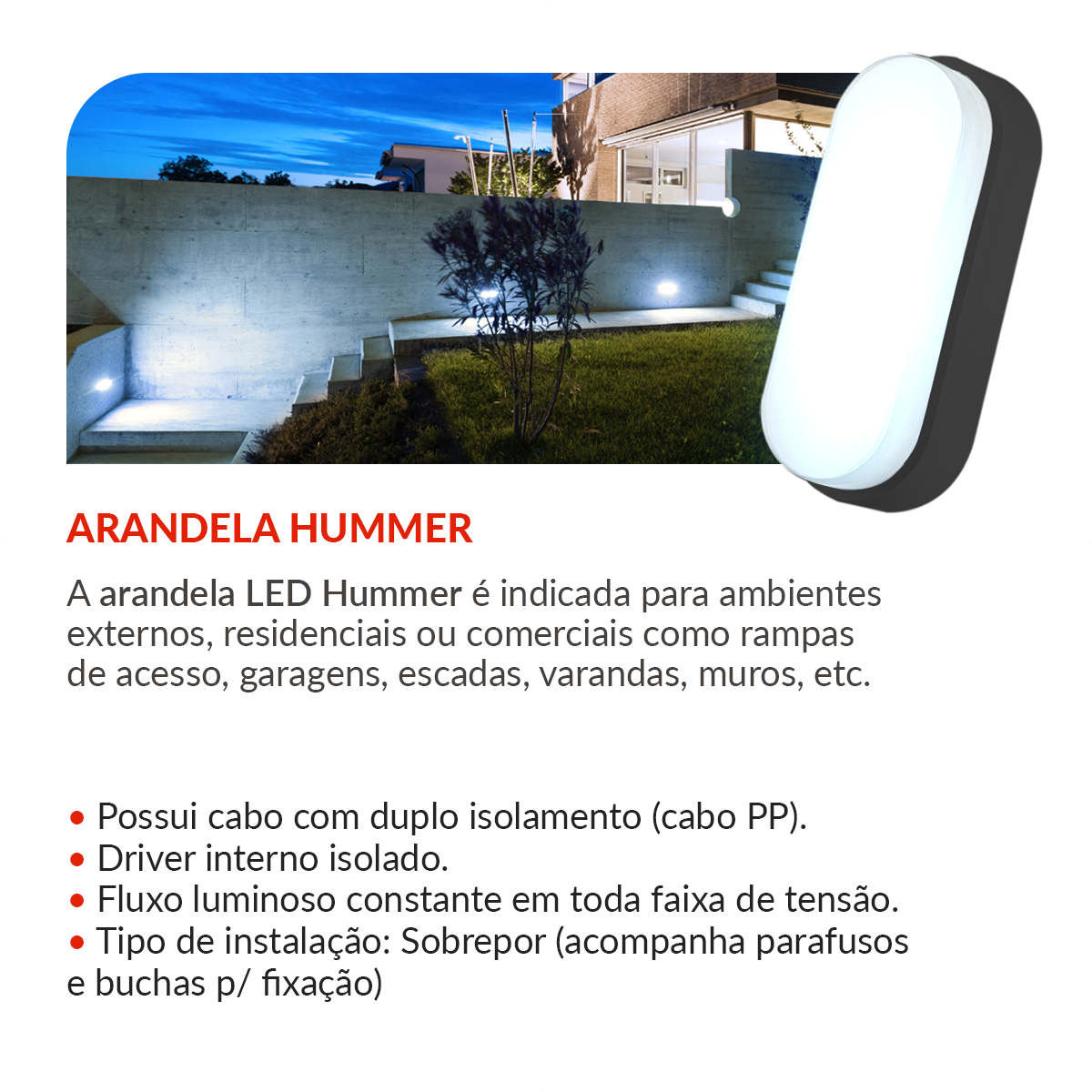 Arandela Hummer 12W 6500k Branco Quente Bivolt IP65 Preto Avant