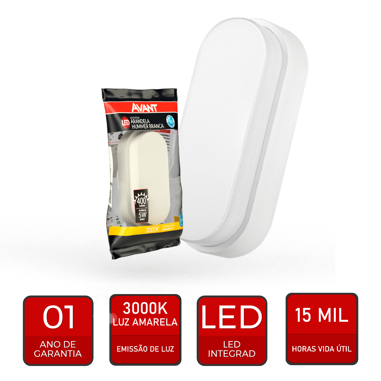 Arandela Hummer 5W 3000k Branco Quente Bivolt IP65 Branco Avant
