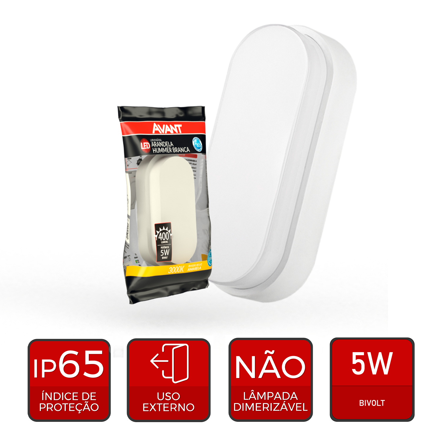 Arandela Hummer 5W 3000k Branco Quente Bivolt IP65 Branco Avant