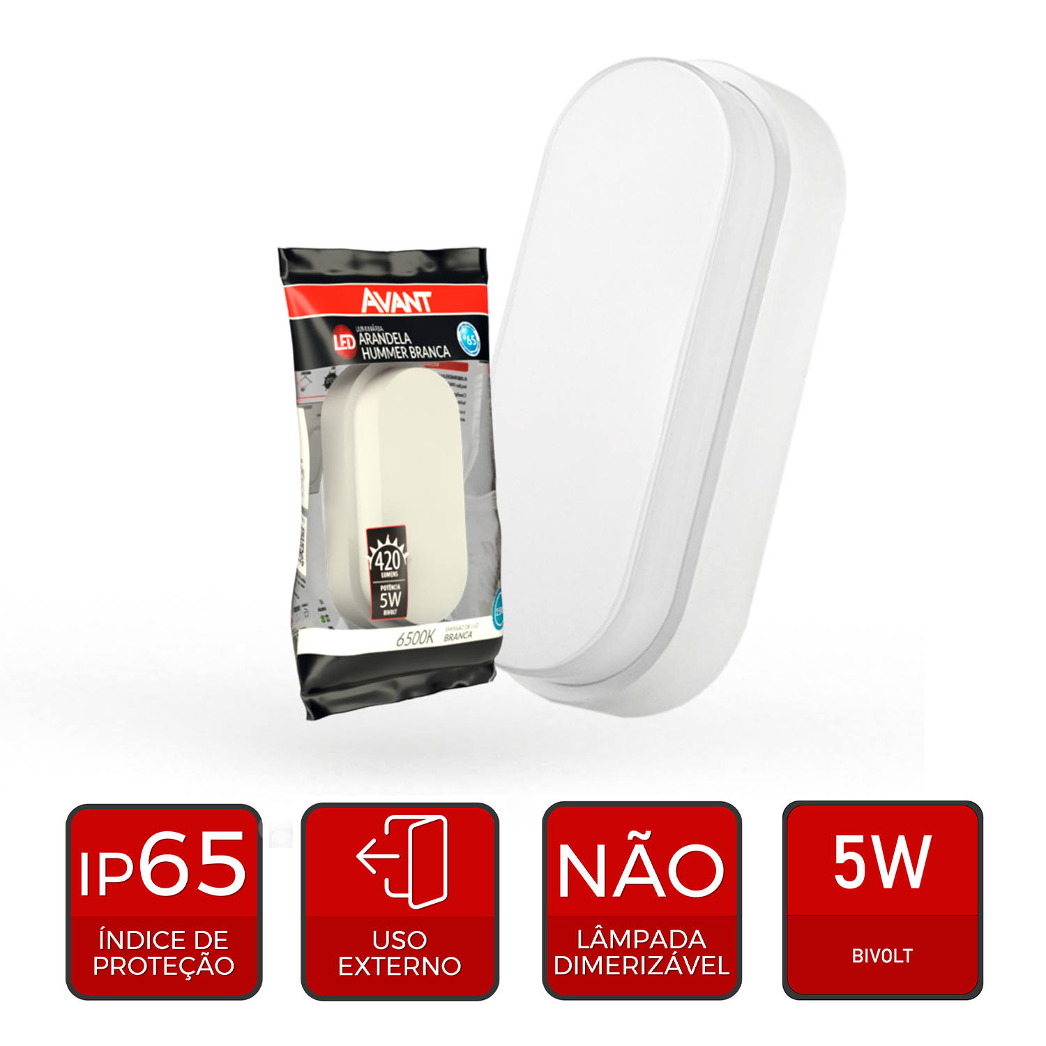 Arandela Hummer 5W 6500k Branco Frio Bivolt IP65 Branco Avant