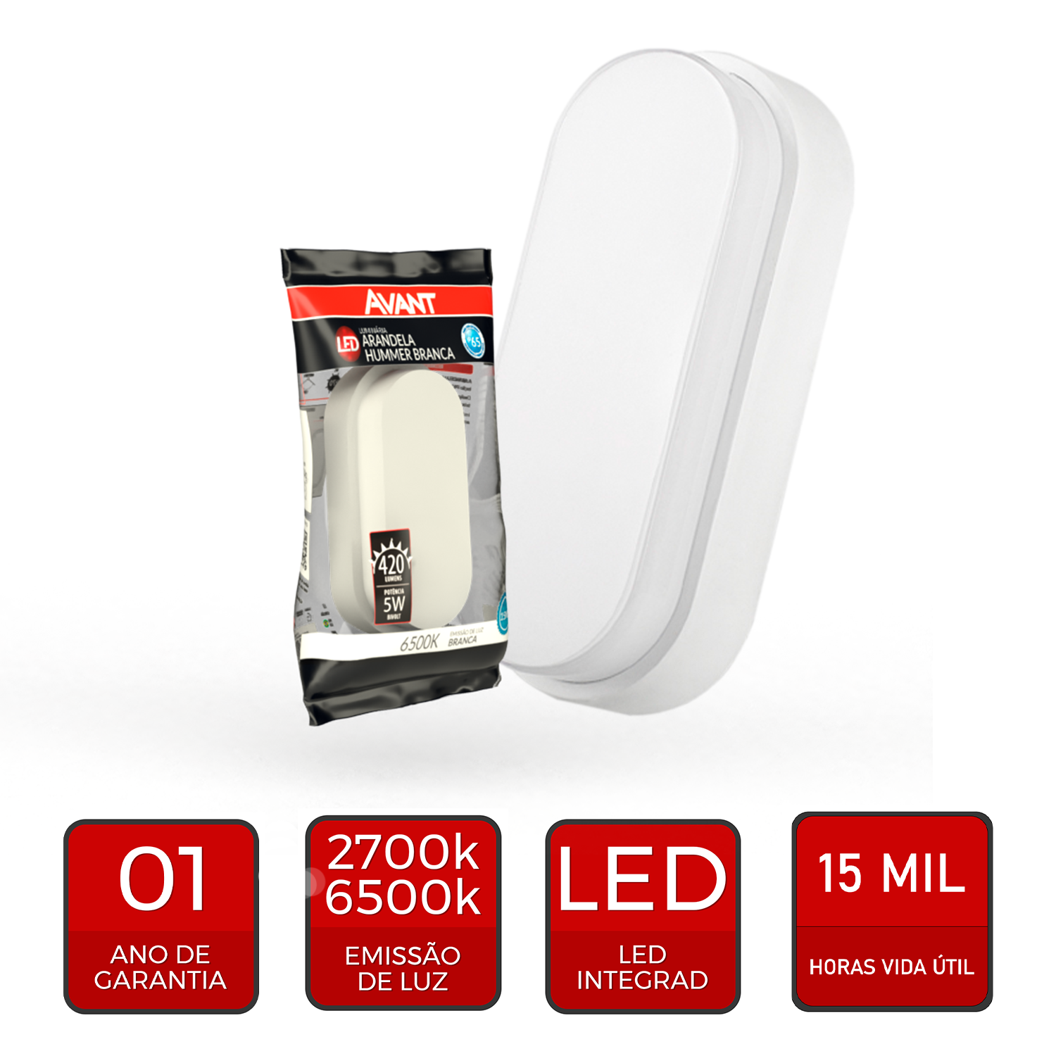 Arandela Hummer 5W 6500k Branco Frio Bivolt IP65 Branco Avant