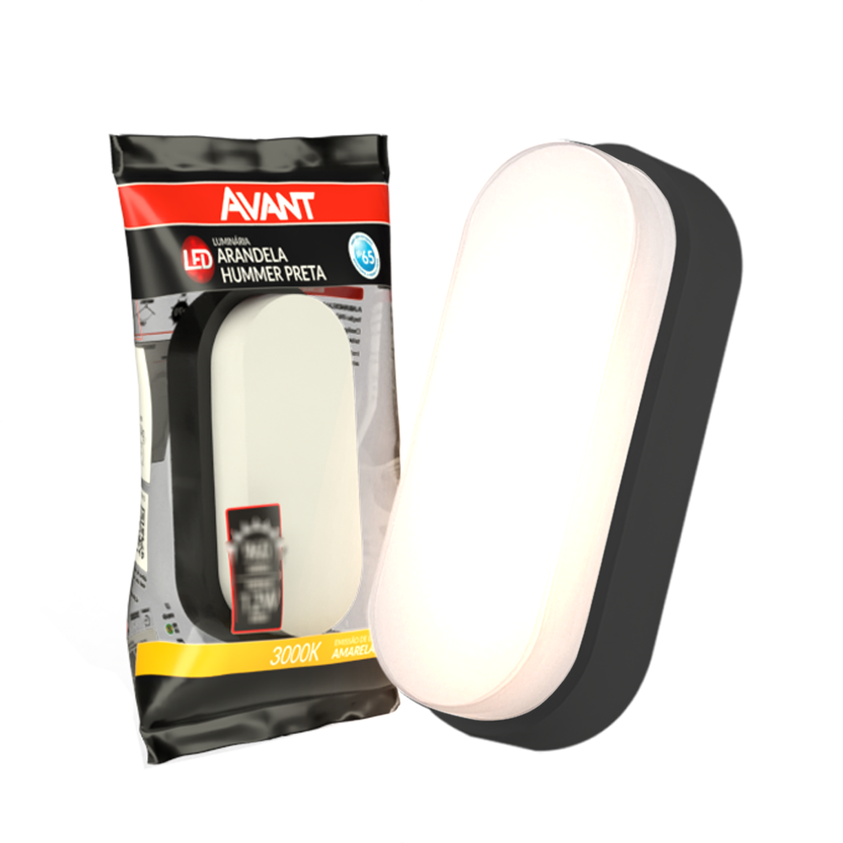 Arandela Hummer 5W 3000k Branco Quente Bivolt IP65 Preto Avant