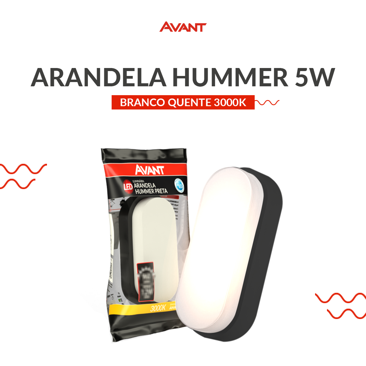Arandela Hummer 5W 3000k Branco Quente Bivolt IP65 Preto Avant