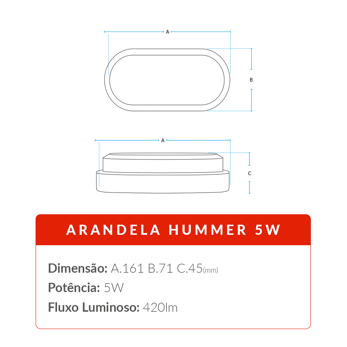 Arandela Hummer 5W 6500k Branco Frio Bivolt IP65 Preto Avant