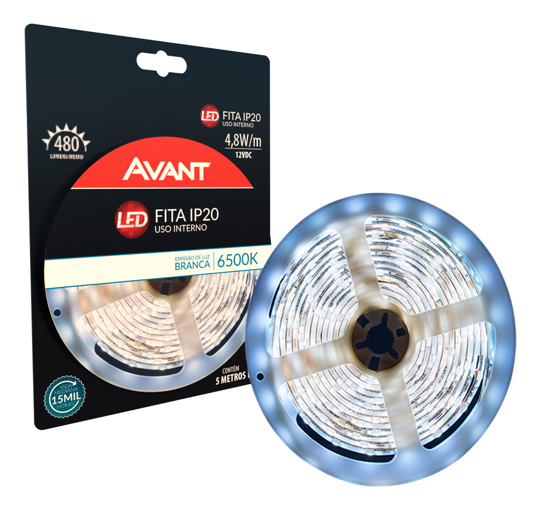 Fita Led Interna 4,8w 6500k Branco Frio 5 Metros 12v Ip20 60 Leds/m Cod: 192911333 Avant