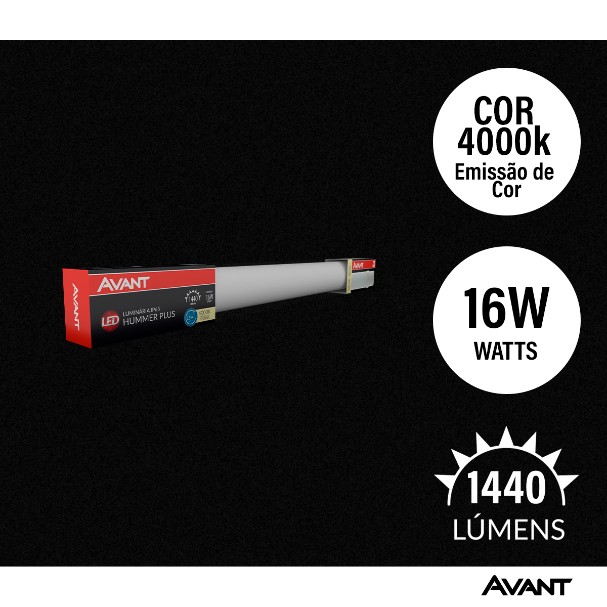 Luminaria Led Hummer Plus 16w 4000k Branco Neutro Bivolt 60,5cm Ip65 Branco Avant