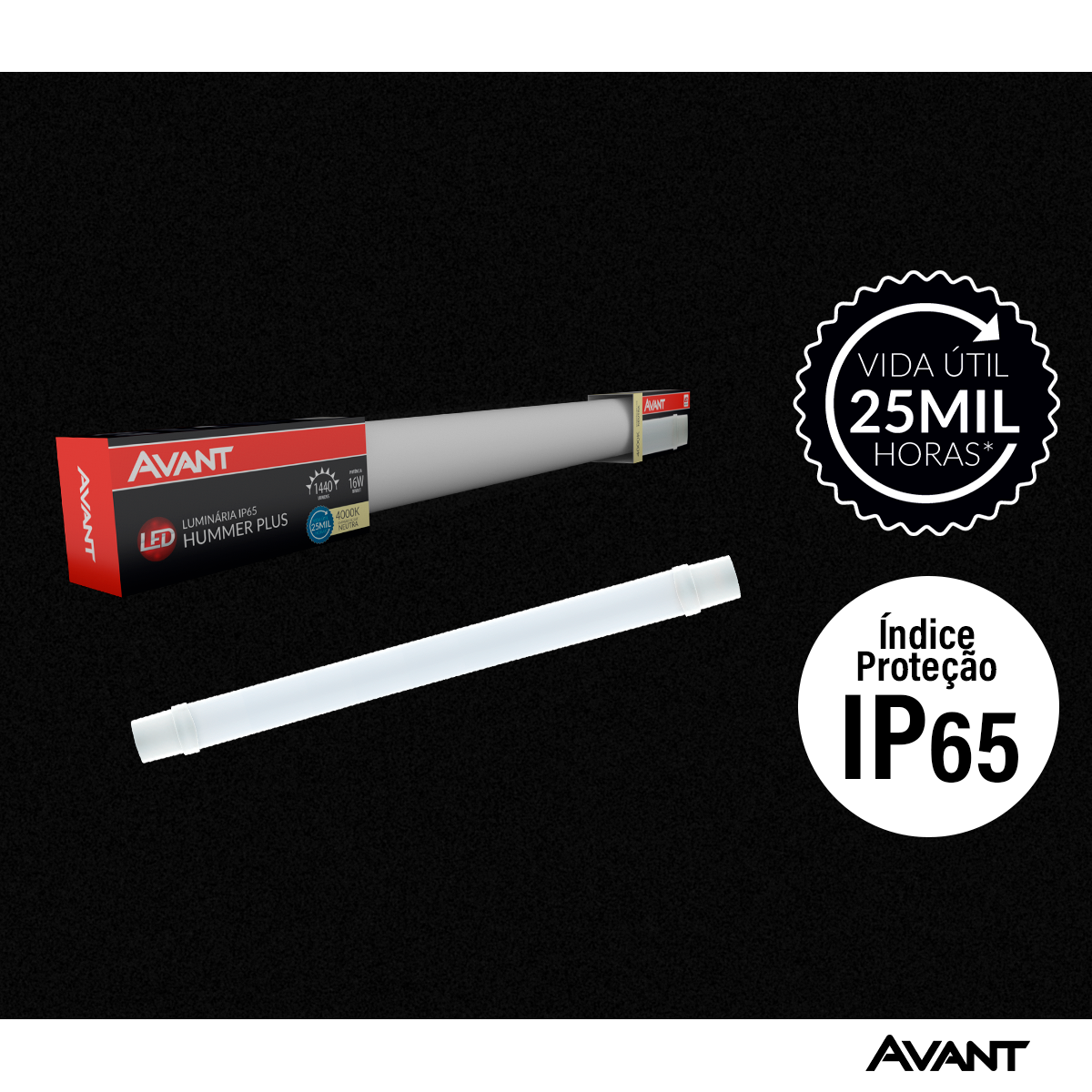 Luminaria Led Hummer Plus 16w 4000k Branco Neutro Bivolt 60,5cm Ip65 Branco Avant